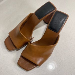 Zara Asymmetric Heeled Leather Slides